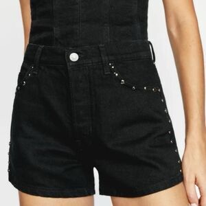 Reformation Charlie Jean Shorts Black Studded High Rise Denim